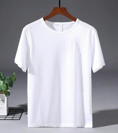 大码冰丝T恤男式网眼短袖男式宽松运动快干网眼透气衬衫夏季半袖