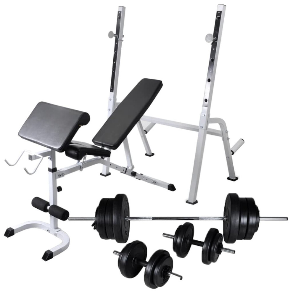 vidaXL Workout Bench with Weight Rack Barbell and Dumbbell Set 60.5kg Fitness 